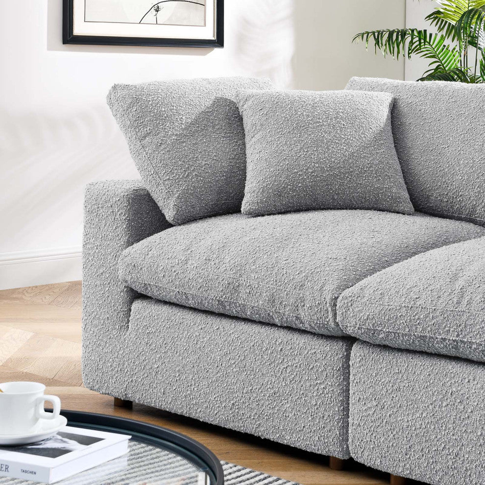 Commix Down Filled Overstuffed Boucle Fabric Loveseat, Light Gray