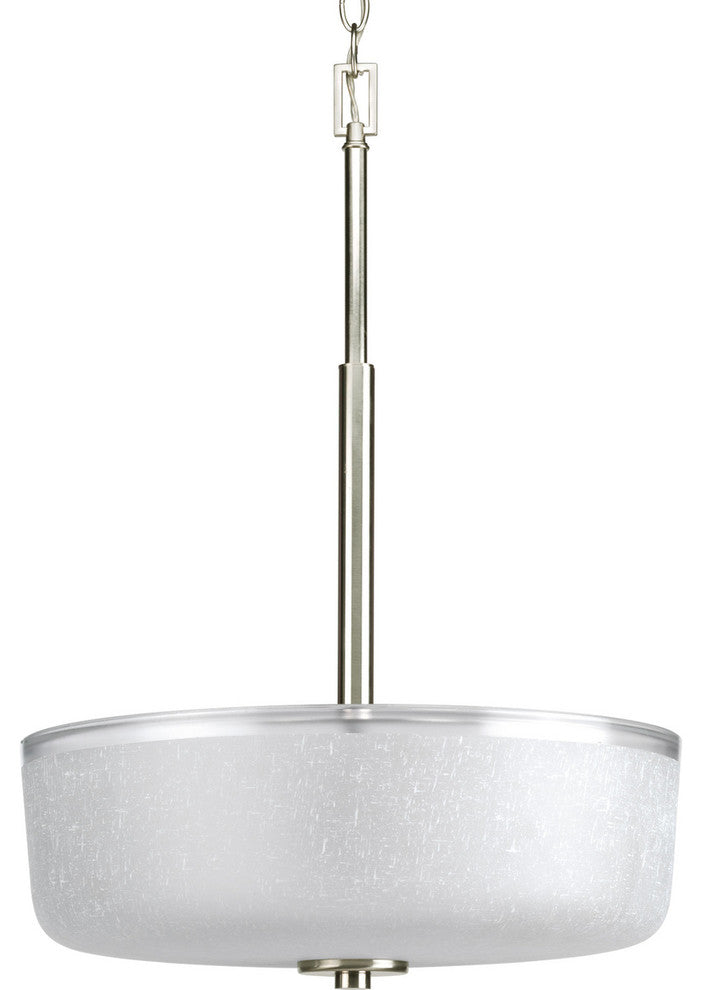 Progress Lighting 3-Light Foyer With White Linen Glass Bowl, Brushed Nickel