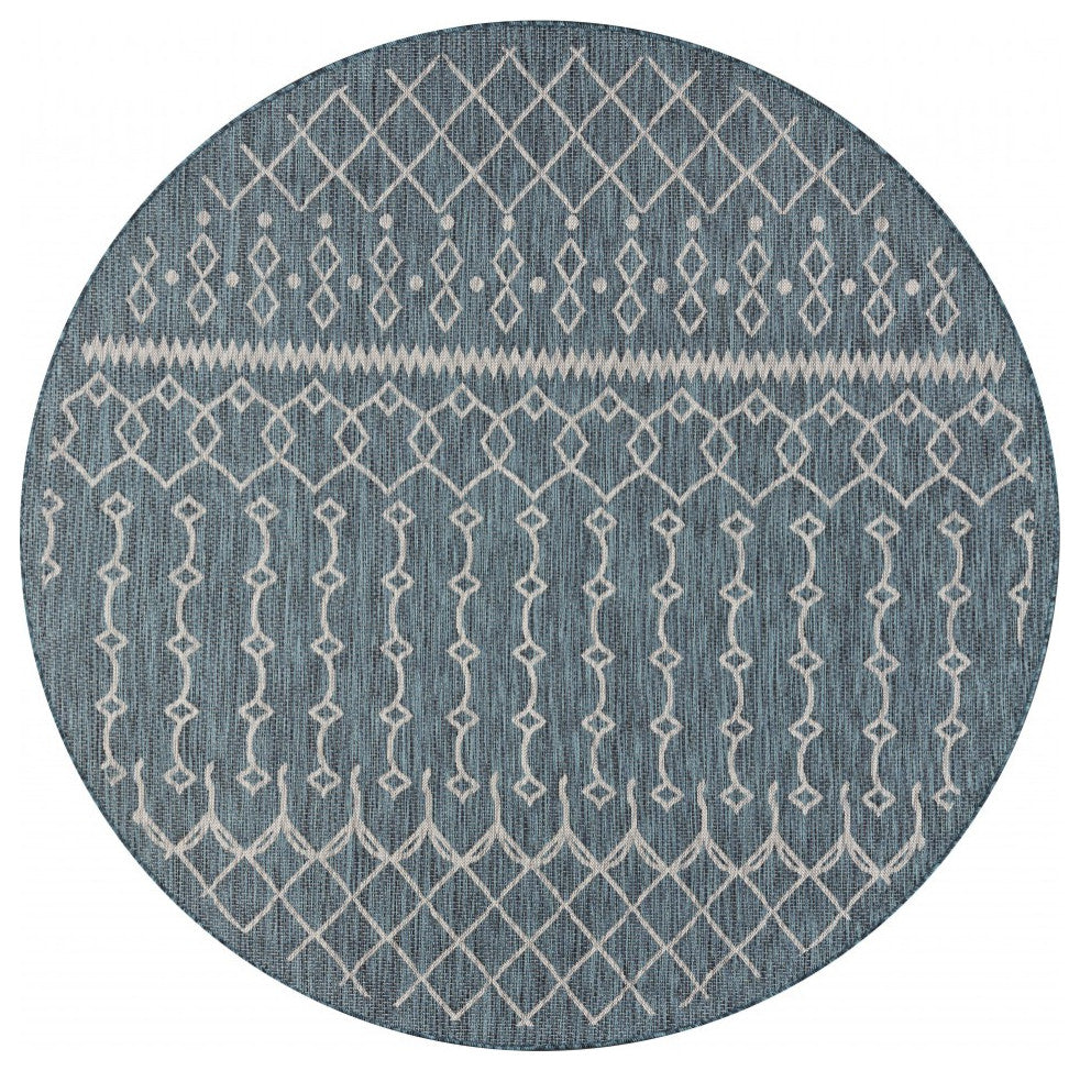 8" Round Blue Array Indoor Outdoor Area Rug