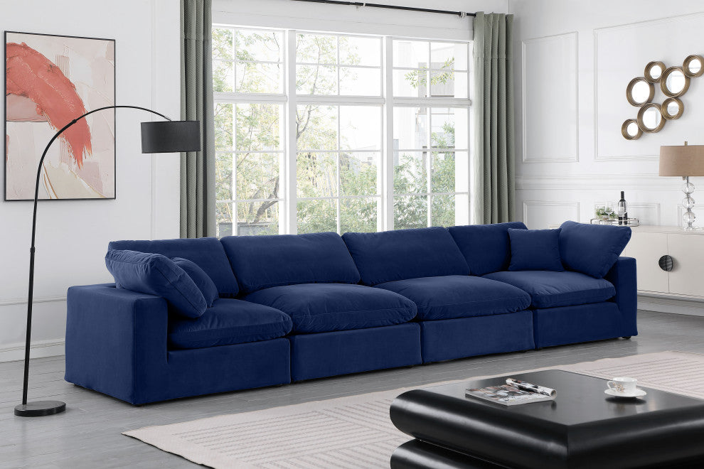 Comfy Upholstered Modular Sofa, Navy, 4-Piece: 2 Armless Chair, 2 Corner Chair, Velvet