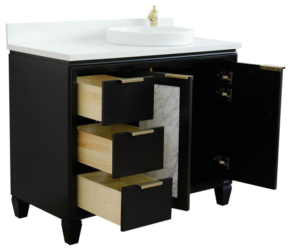 43" Single Vanity, Black Finish With White Engineered Stone Top