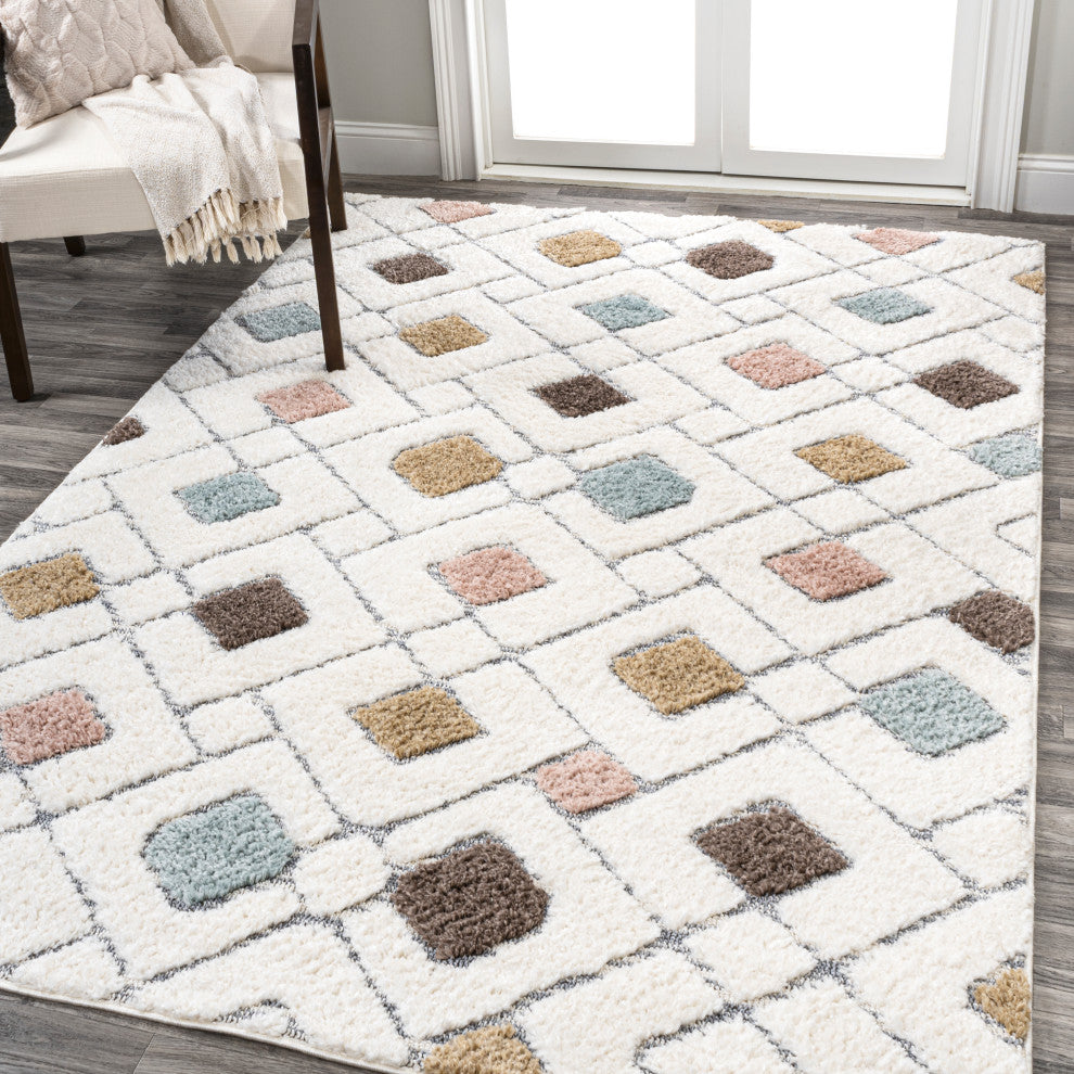 Astrid Retro Trellis High-Low Multi/Cream 3'x5' Area Rug