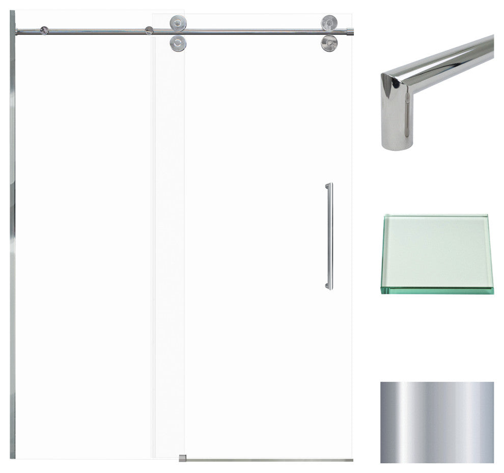 Teegan Sliding Shower Door, Fixed, Clear Glass, Polished Chrome, Turin Handle