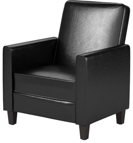Modern Black Leather Recliner Chair, Tapered Legs, Track Arms for Home or Office