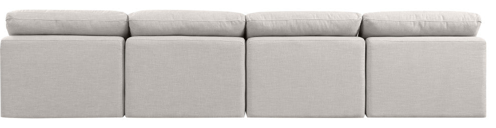 Indulge Upholstered Modular Sofa, Cream, 4-Piece: 4 Armless Chair, Down Stuffed Linen Textured Fabric