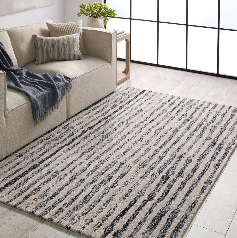 Nikki Chu by Jaipur Living Saville Handmade Abstract White/Black Area Rug, 5'x8'