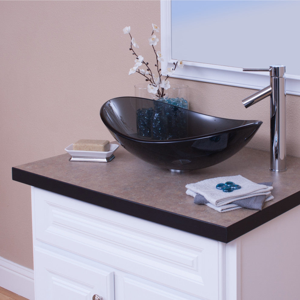 Topia Glass Vessel Sink and Faucet Set, Chrome