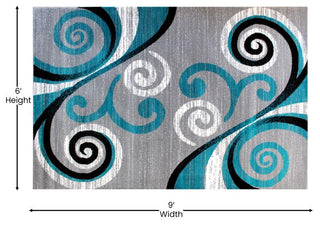 Valli Collection Modern Abstract Pattern Area Rug -Olefin with Jute Backing, Turquoise, 6' X 9'
