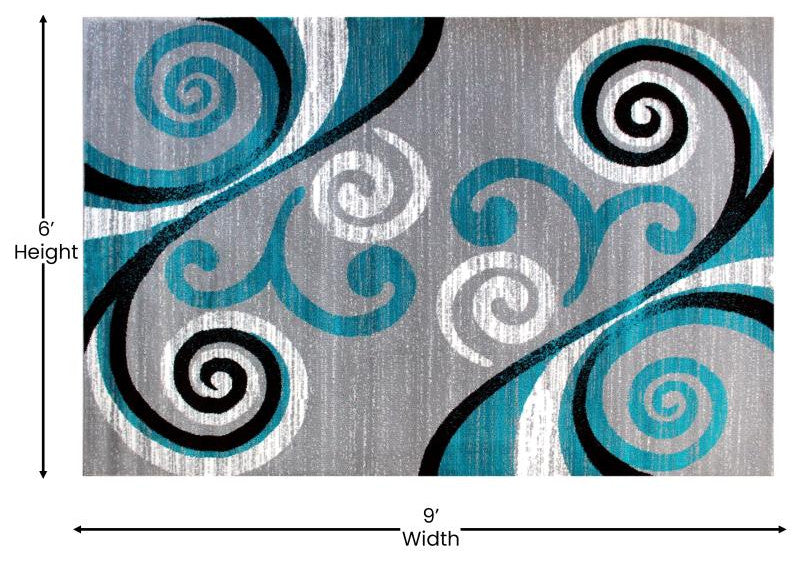 Valli Collection Modern Abstract Pattern Area Rug -Olefin with Jute Backing, Turquoise, 6' X 9'