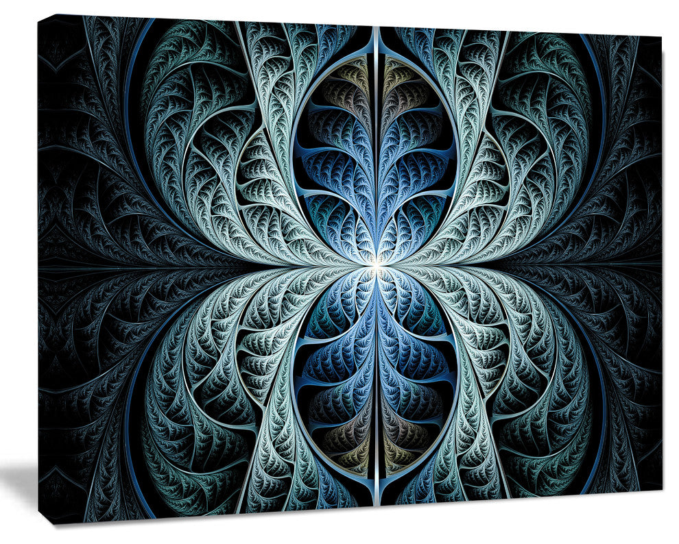 Glowing Blue Fabulous Fractal Art, Oversized Abstract Canvas Art Print, 60x40