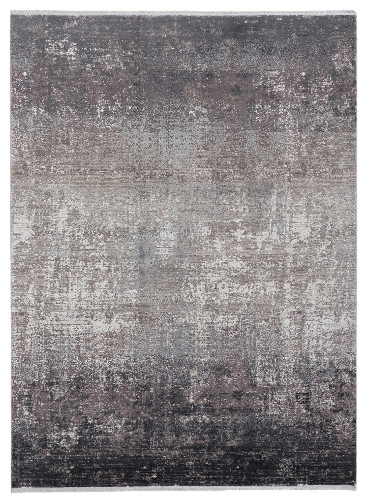 Weave & Wander Lindstra Rug, Silver Gray/Black, 3ft-1in x 10ft Rug