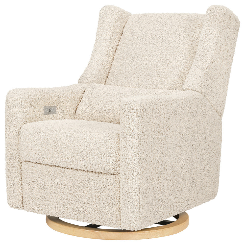 Kiwi Electronic Recliner and Swivel Glider With USB port, Almond Teddy Loop With Light Wood Base