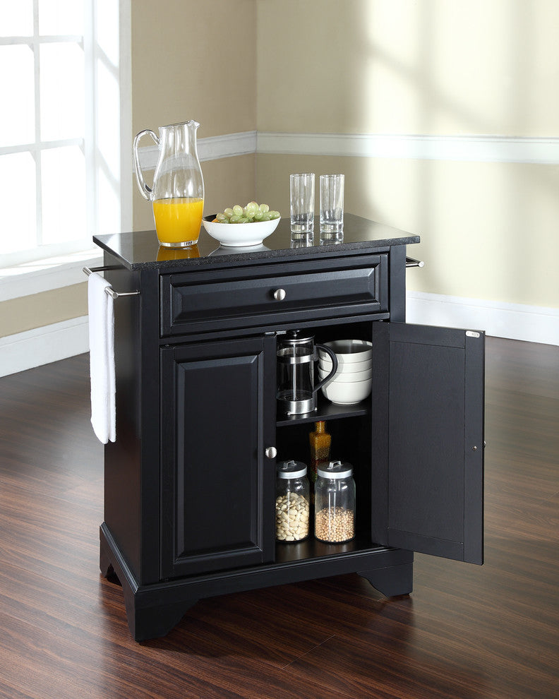 LaFayette Solid Black Granite Top Portable Kitchen Island