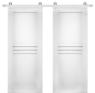 Double Barn Doors / Mela 7444 White Silk / Silver 13FT Rail, 64" X 96" ( 2* 32x96)