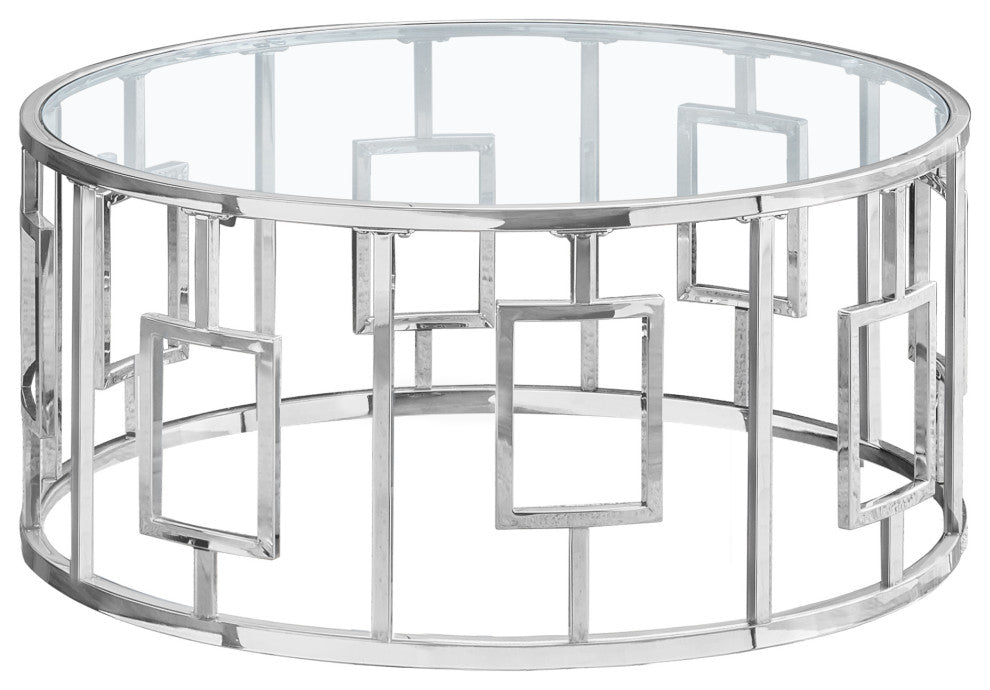 Glam Chrome And Glass Round Coffee Table