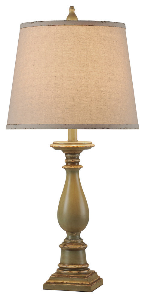 Mackinaw Table Lamp, Distressed Green Finish, Off-White Hardback Fabric Shade