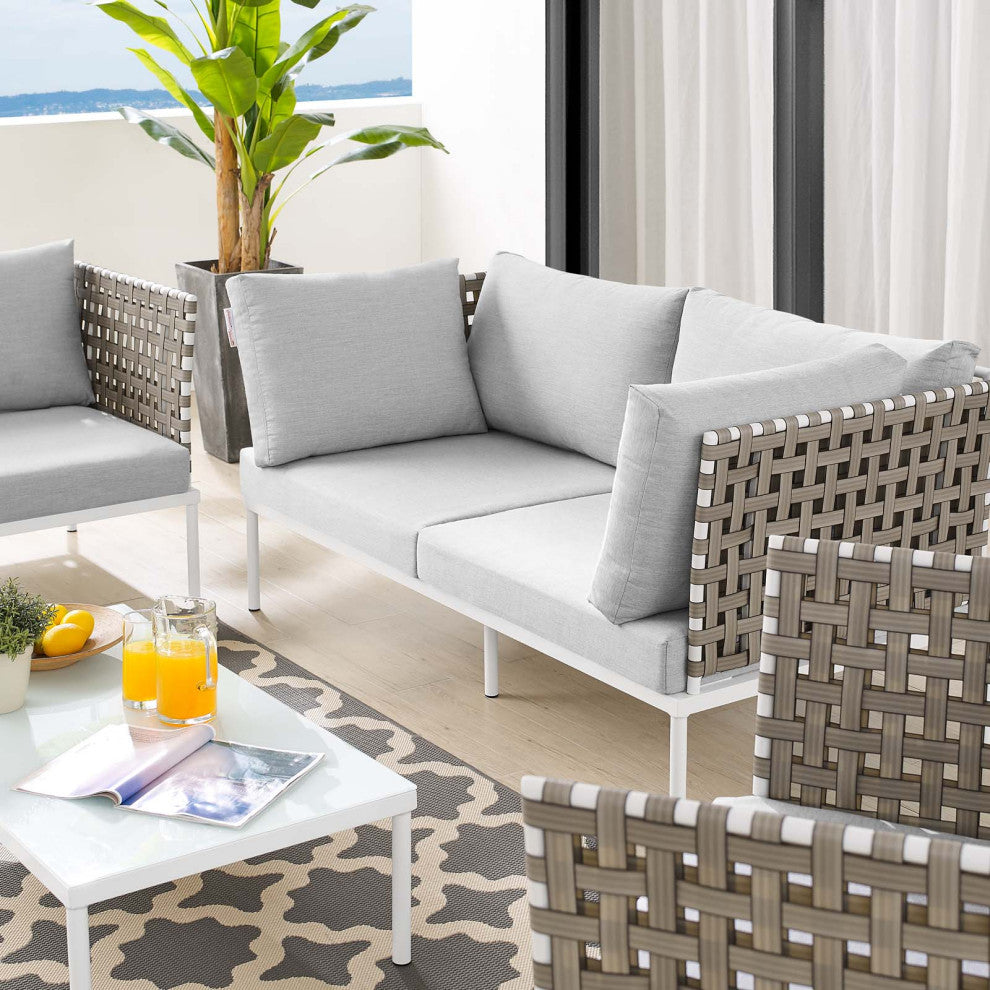 Lounge Sectional Sofa Chair Table Set, Sunbrella, Aluminum, Gray, Outdoor