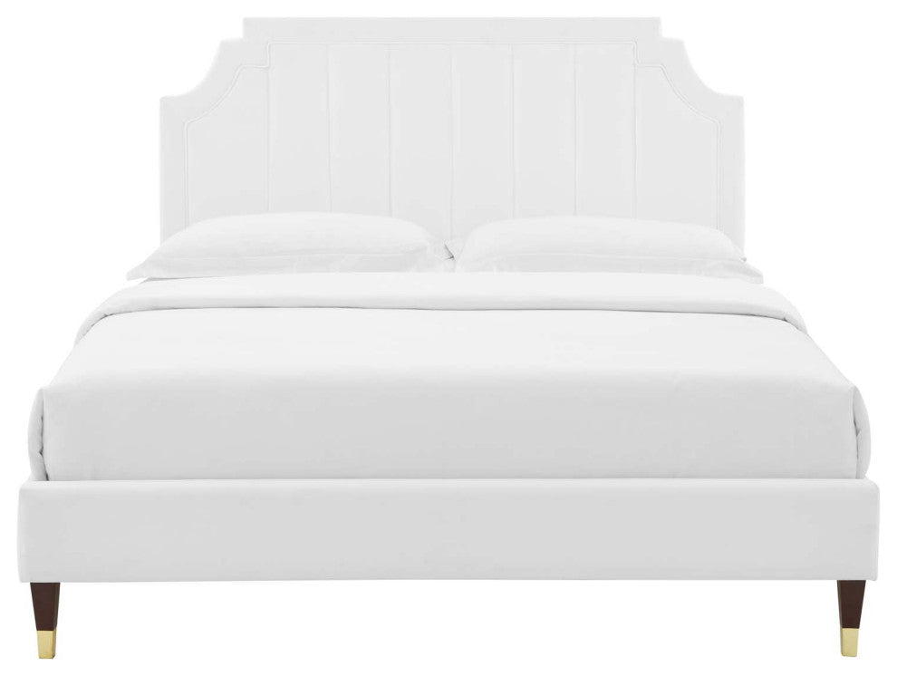 Sienna Performance Velvet Queen Platform Bed, White