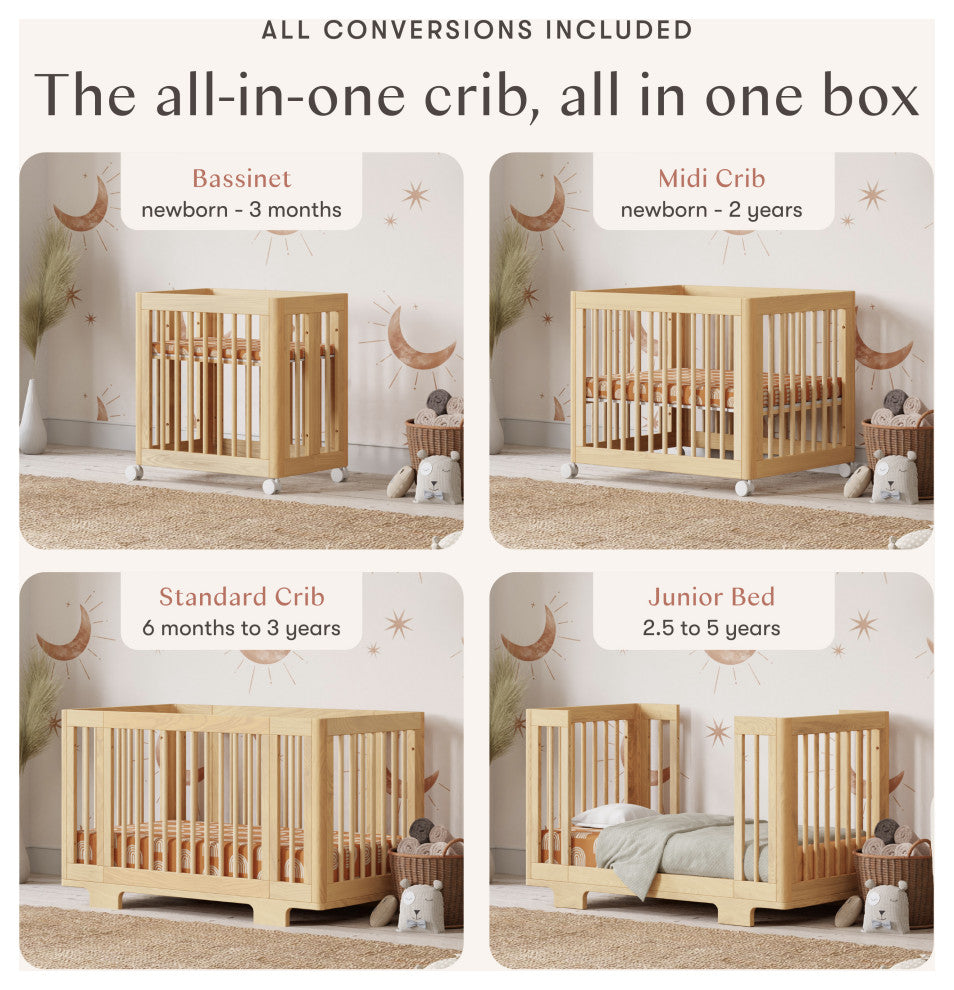 Yuzu 8-in-1 Convertible Crib With All-Stages Conversion Kits, Natural
