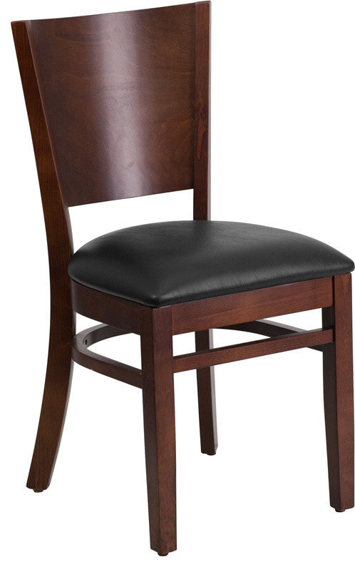 Dyersburg Wood Chair Solid Back Walnut, Black Vinyl Seat
