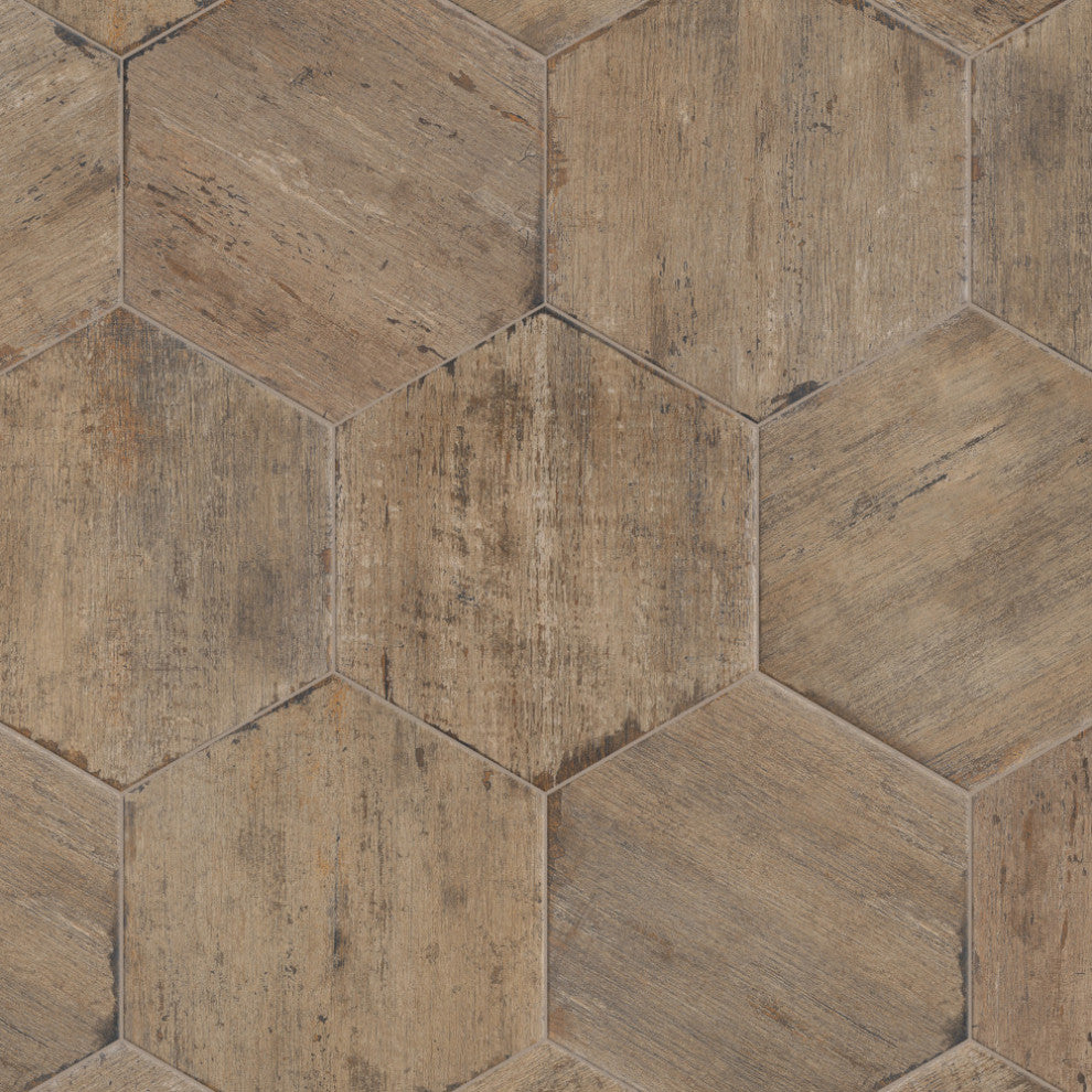 Retro Hex Porcelain Floor and Wall Tile, Terra