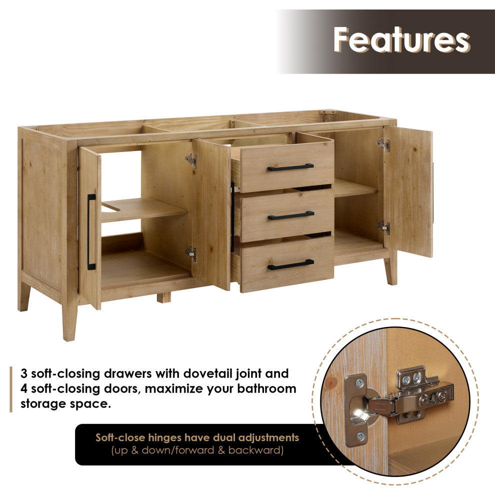 Laurel Bathroom Cabinet Vanity Base, Weathered Fir, 72", Without Mirror
