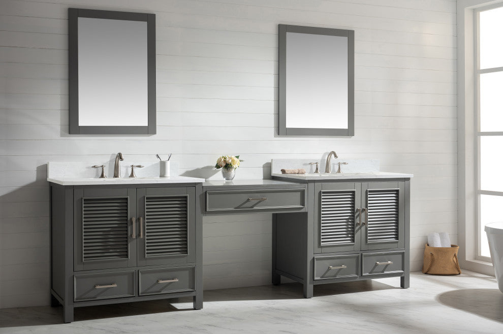 Estate Transitional Gray 102" Double Sink Bathroom Vanity Modular Set