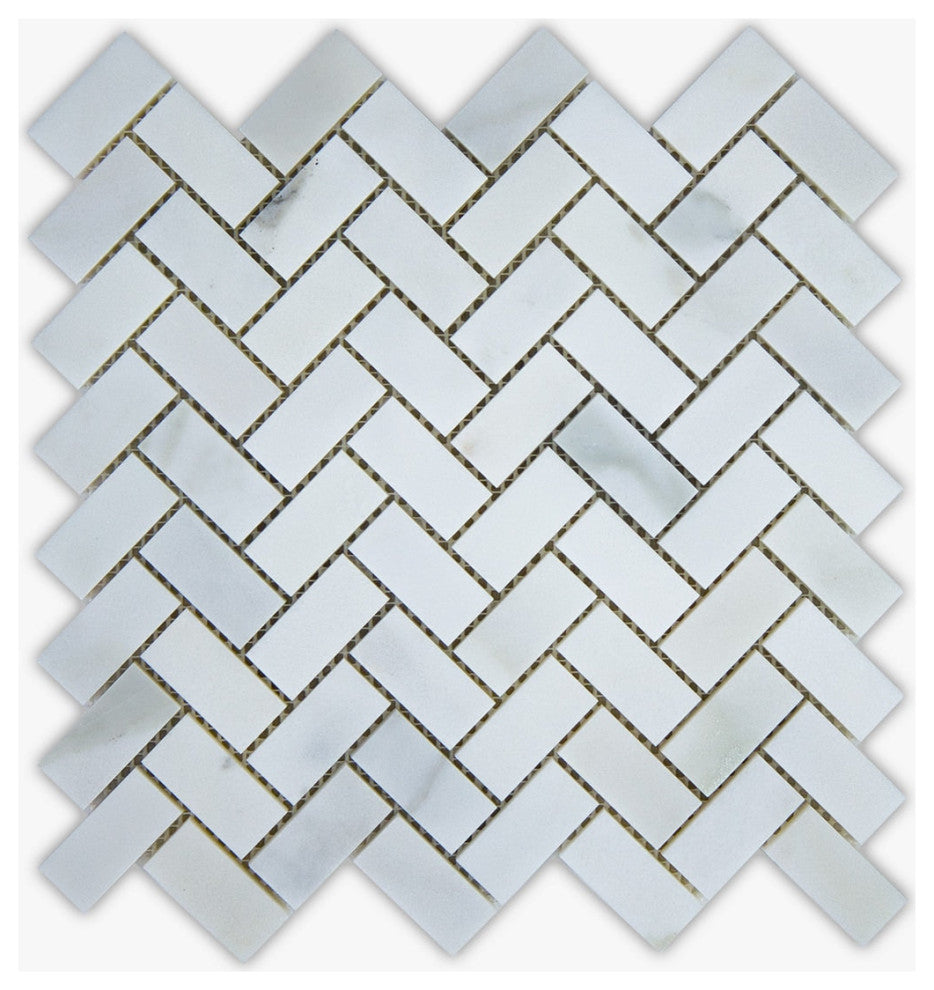 Calacatta Polished 1x2 Herringbone Marble Mosaic