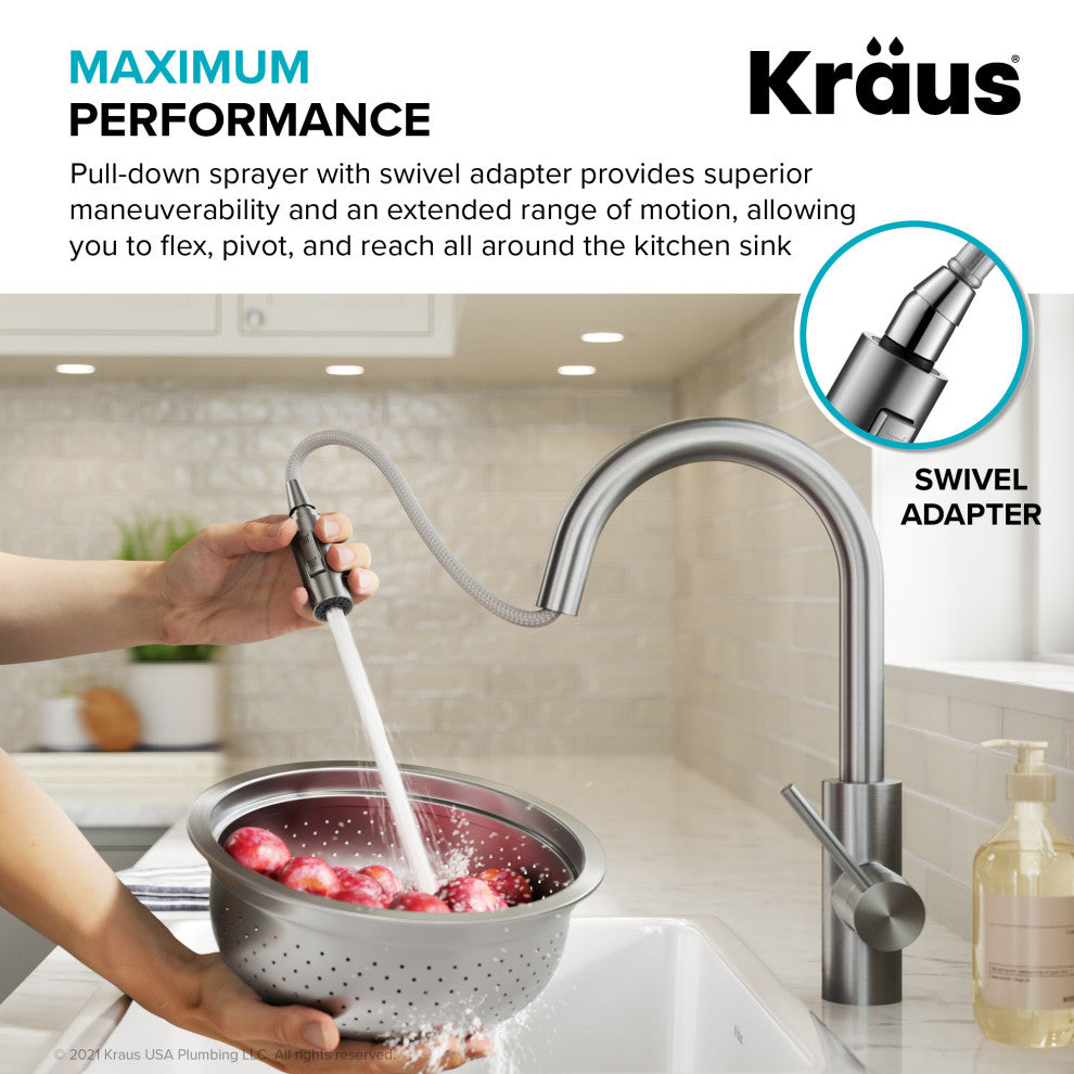 Oletto Pull-Down 1-Hole Kitchen Faucet, Spot Free Antique Champagne Bronze