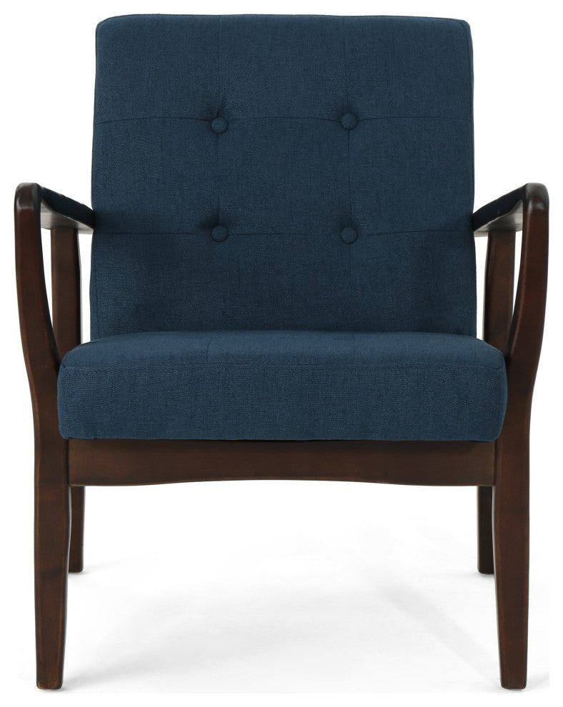 GDF Studio Gunther French-Style Fabric Club Chair, Blue/Espresso