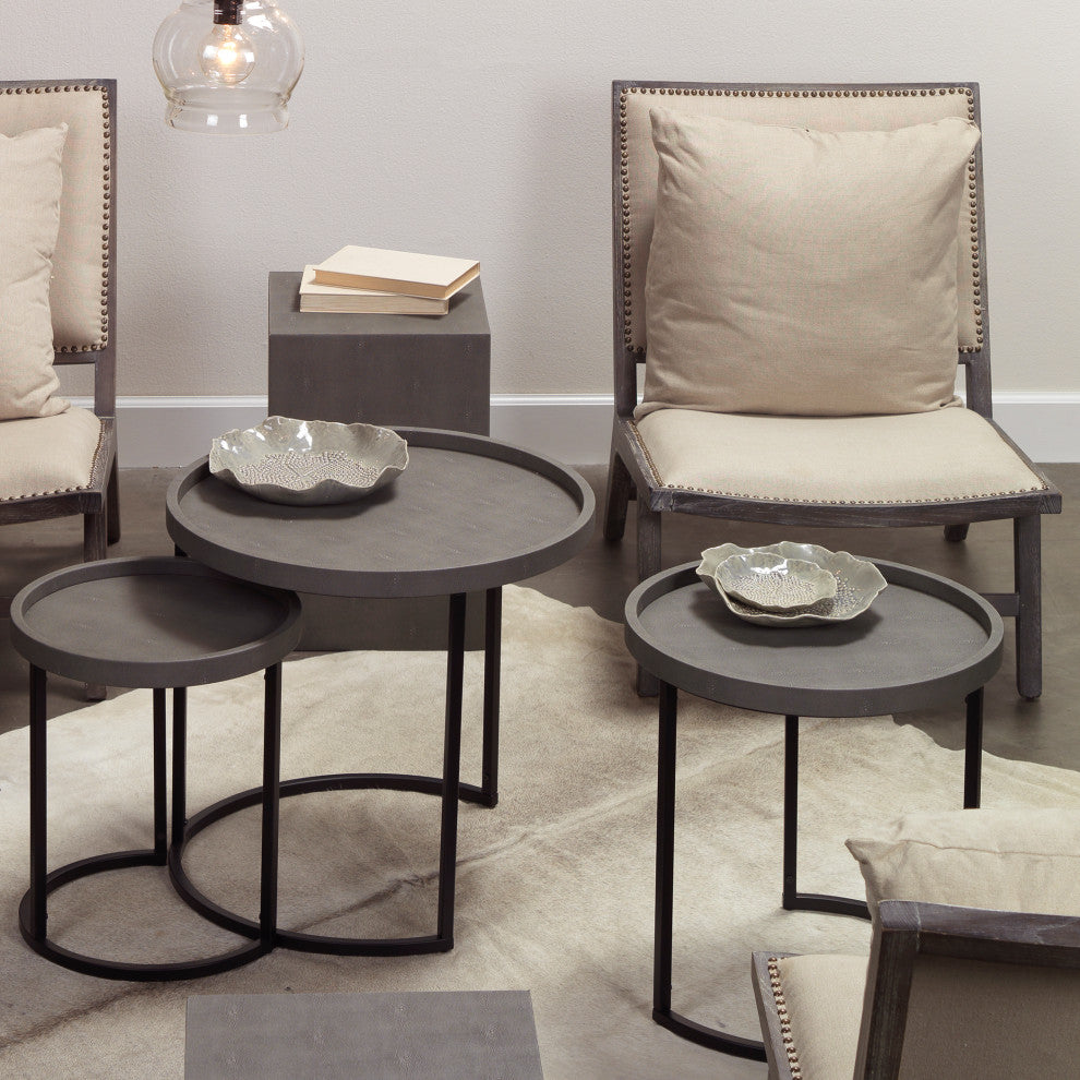 Maddox Faux Shagreen Nesting Tables, Set of 3, Grey