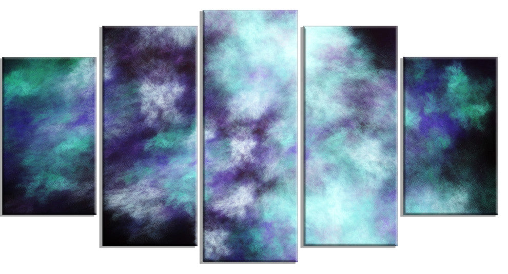 Perfect Flowery Starry Sky, Contemporary Canvas Art Print, 60"x32", 5 Panels