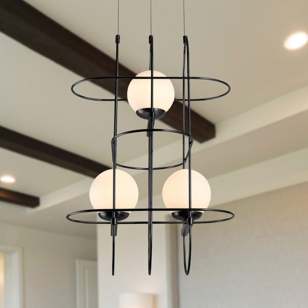 Lyra 16" ETL Certified Integrated LED Wire Frame Chandelier Fixture, Black