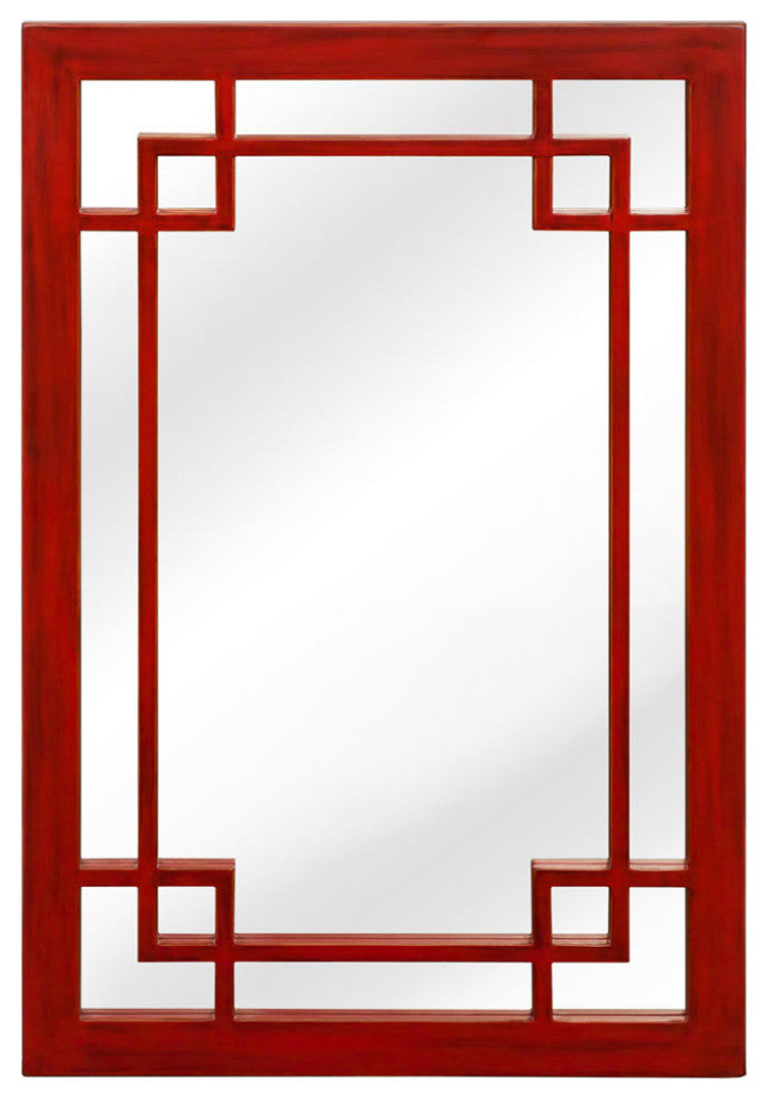 Elmwood Window Panel Style Mirror, Red