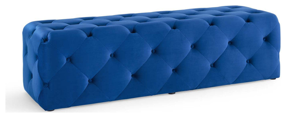 Tufted Accent Chair Bench, Velvet, Blue Navy, Modern, Living Lounge Hospitality