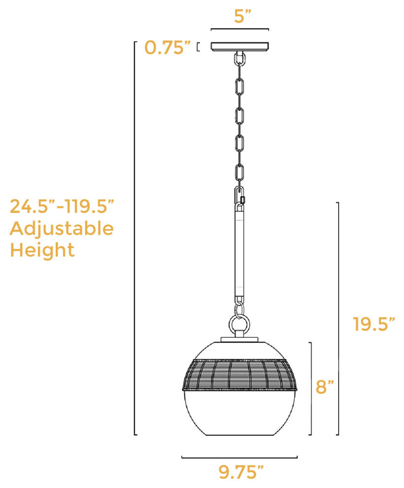 Black Finish pendant 1-Light Modern hanging Light Large Glass Globe Shade Light