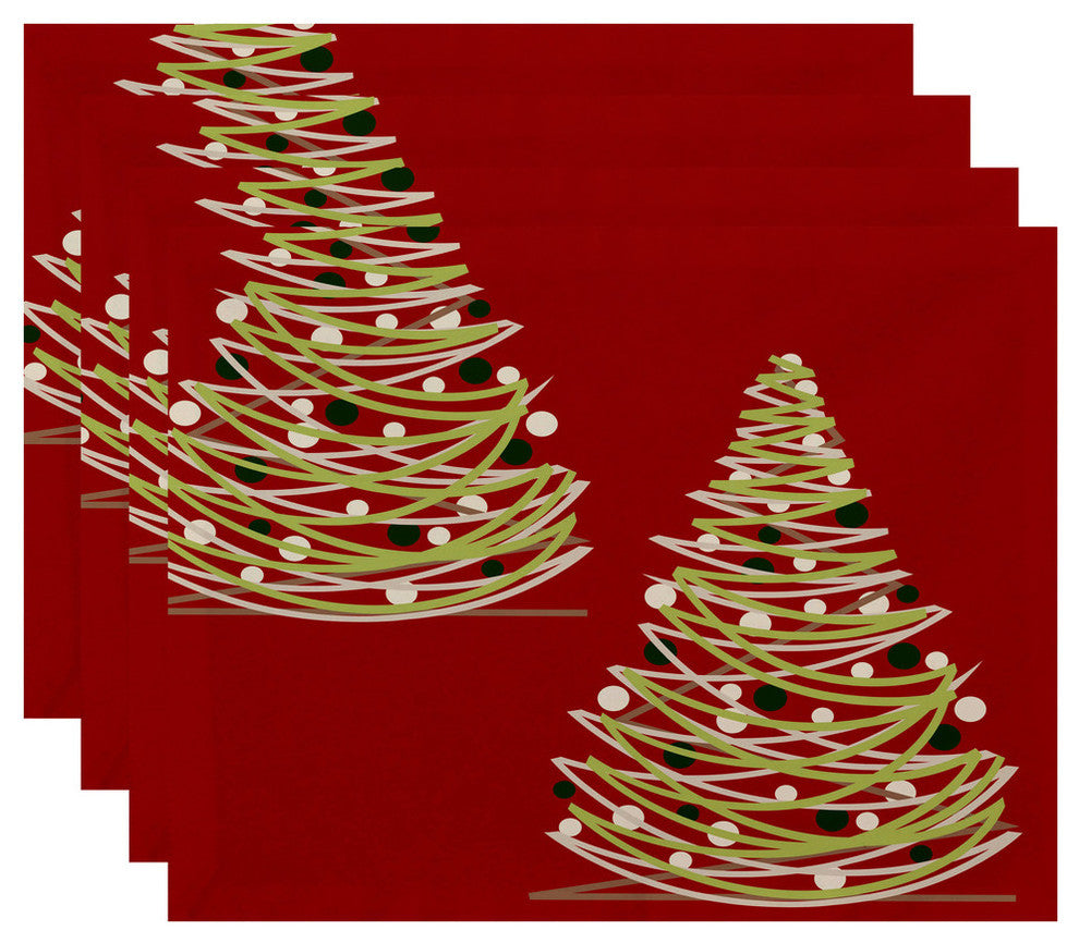 Decorative Holiday Placemat, Set of 4 Geometric, Red