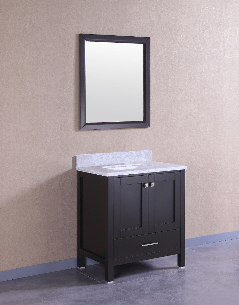 Eviva Aberdeen 30 Transitional Espresso Bathroom Vanity Carrera Countertop