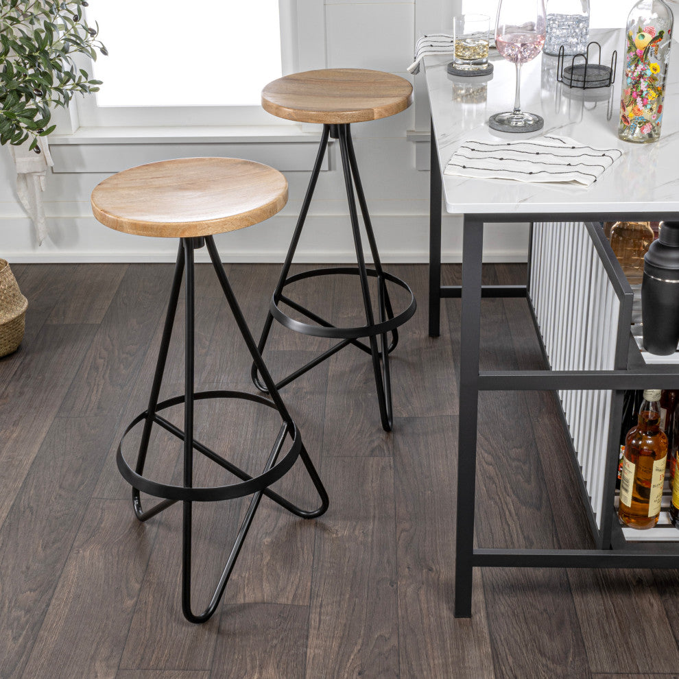 Spiroa Modern Industrial Metal Backless Circular Bar Stool, Brown
