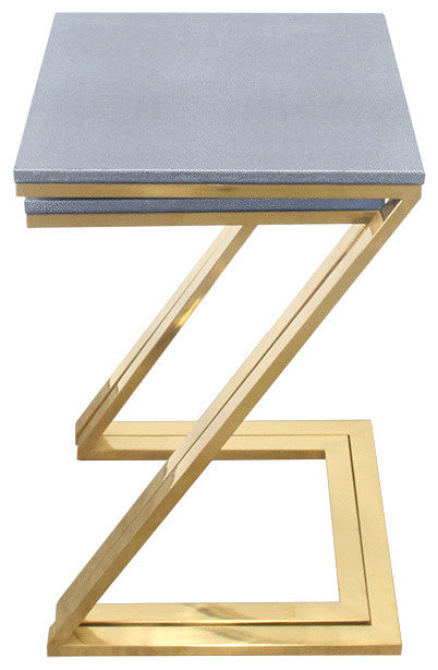 Walter Z-Leg Nesting Tables, Faux Shagreen and Gold Metal, 2 Piece Set