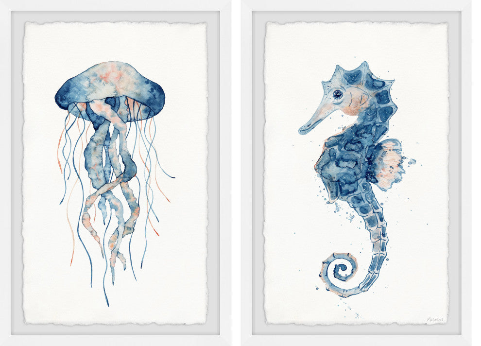 Jellyfish and Seahorse Diptych, 2-Piece Set, 16x24 Panels
