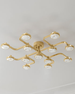 Meander 13-Light LED Chandelier, Aged Brass Frame, White Diffuser