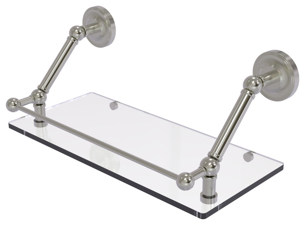 Prestige Regal 18" Floating Glass Shelf with Gallery Rail, Satin Nickel