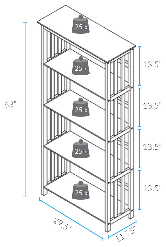 Mission Style 5-Shelf Bookcase White