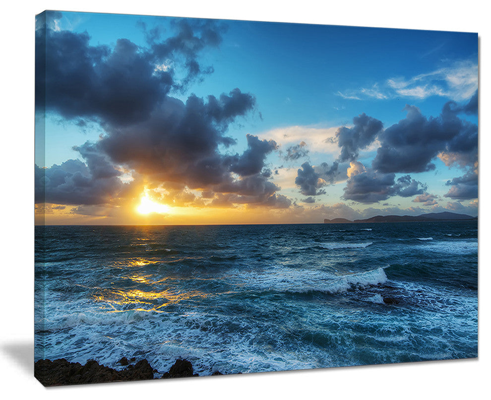 "Sunset at Alghero Under Dramatic Sky" Seashore Canvas Print, 40"x30"