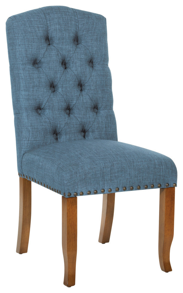 Jessica Tufted Dining Chair, Navy Fabric With Bronze Nailheads and Coffee Legs, Navy