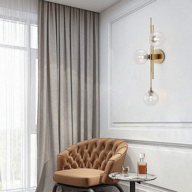 Modern Gold 3-Light Decorative Clear Glass Indoor Globe Wall Sconce