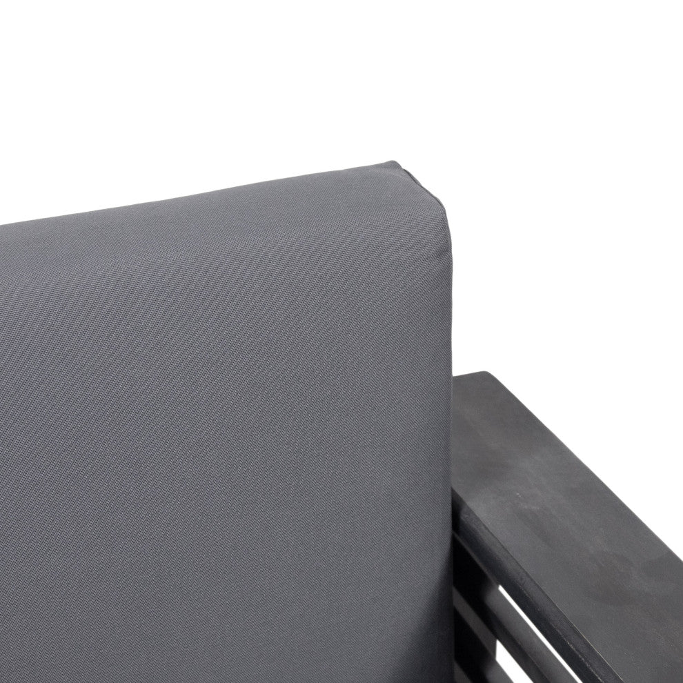 Rabun Outdoor Acacia Wood Club Chairs with Cushions, Dark Gray, Single