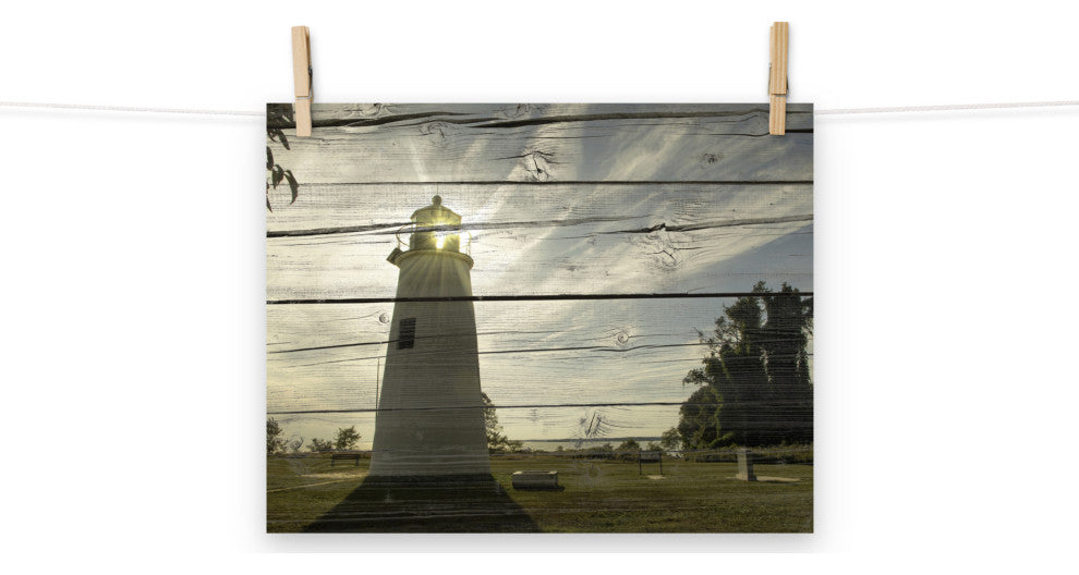 Faux Rustic Reclaimed Wood Turkey Point Lighthouse Unframed Wall Art Prints, 11" X 14"