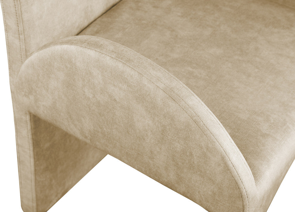 Summer Velvet Upholstered Dining Arm Chair (Set of 2), Beige, Arm Chair